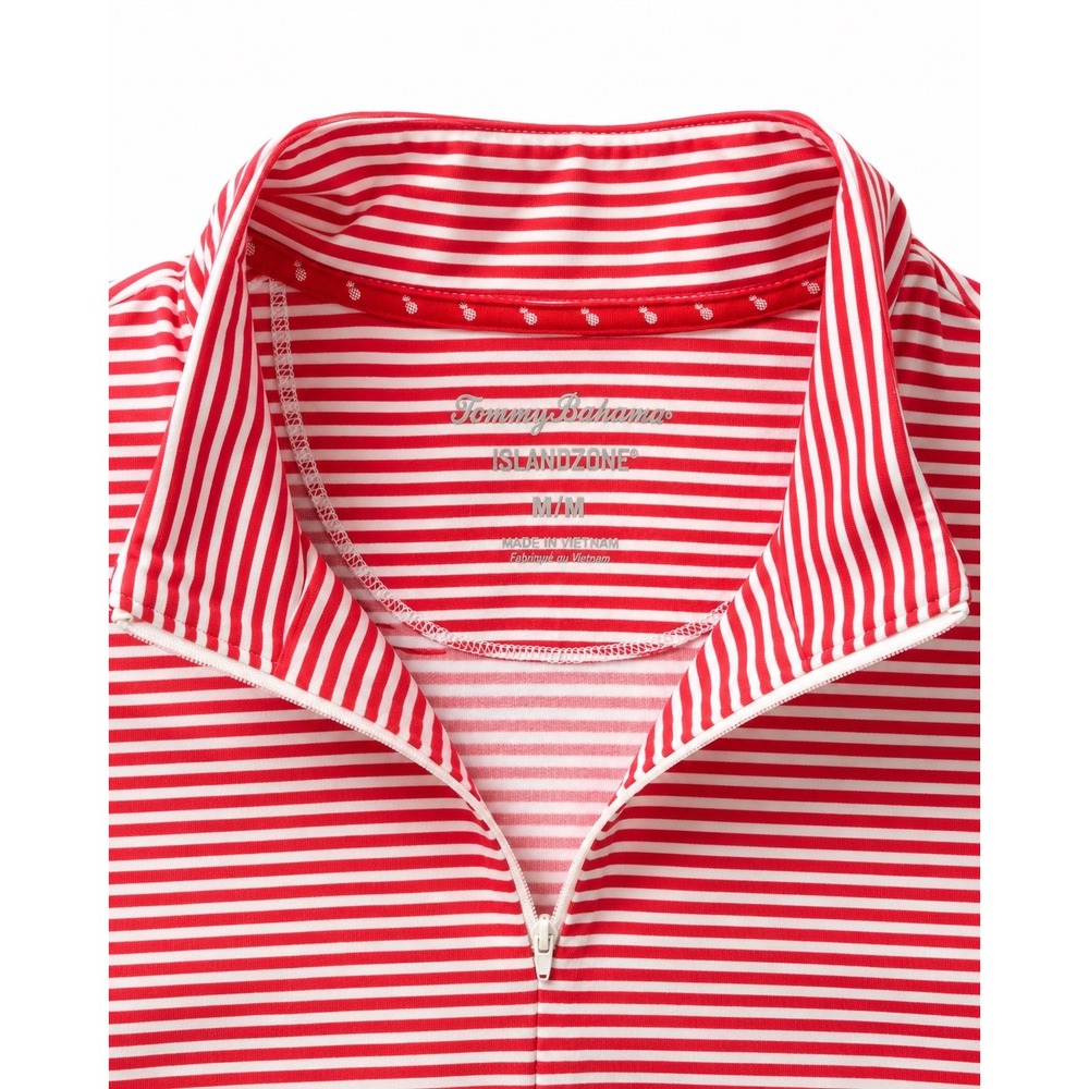 Tommy Bahama IslandZone Red White Striped Quarter Zip Polo Shirt Womens Medium - Picture 5 of 8